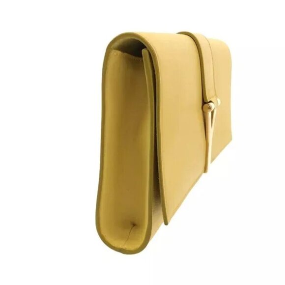 100% Authentic SAINT LAURENT PARIS Yellow Gold Leather Clutch Bag 500-11524 - Picture 3 of 12